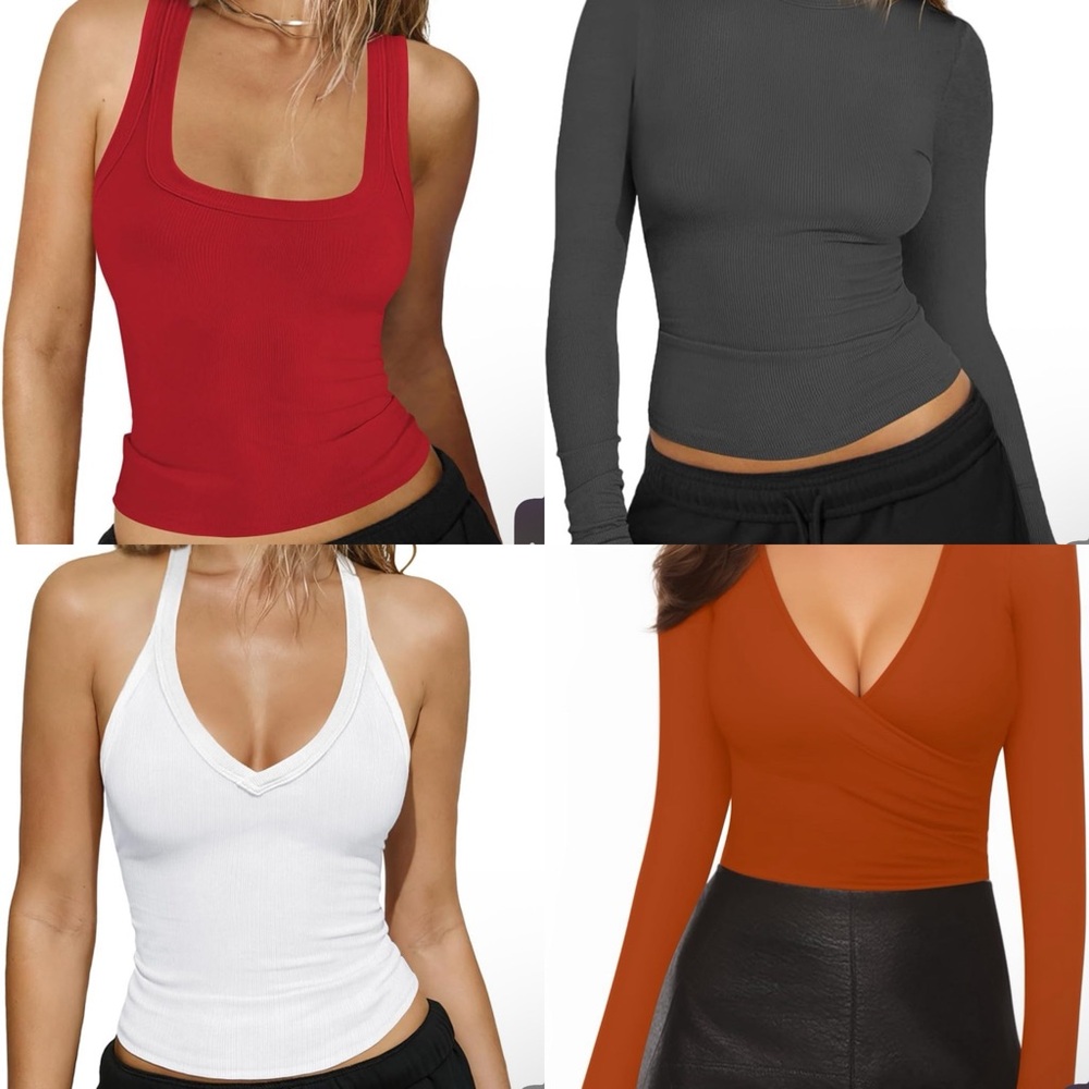 Set of 4- Women's Red, Gray, White, and Orange Tops